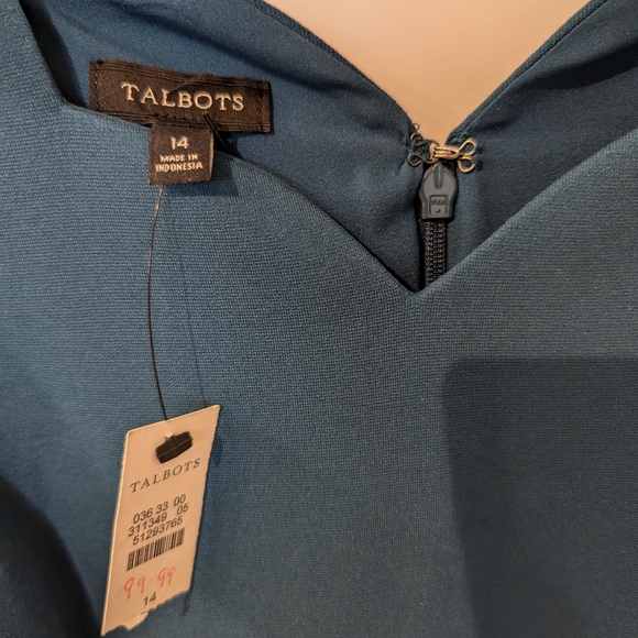 Talbots dress, scalloped neckline, blue/green color - Picture 2 of 4